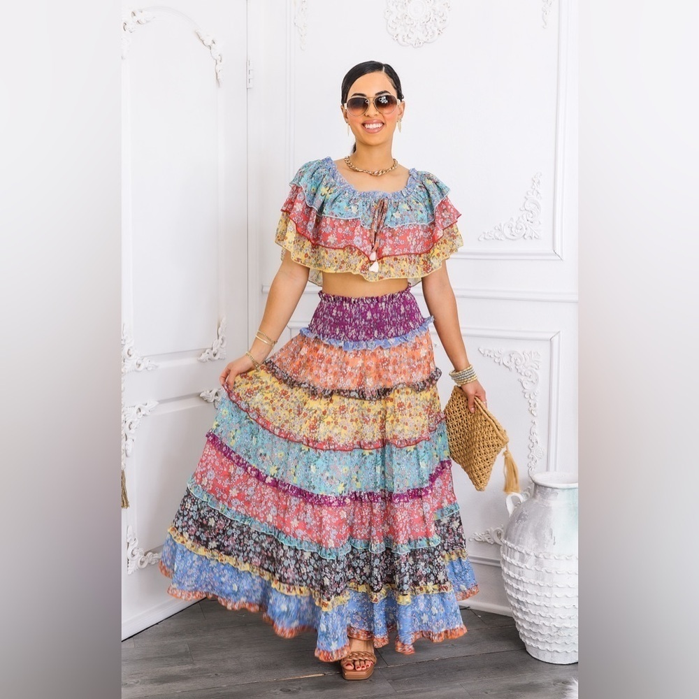 Multicolor Floral Maxi Skirt Set - Picture 8 of 12